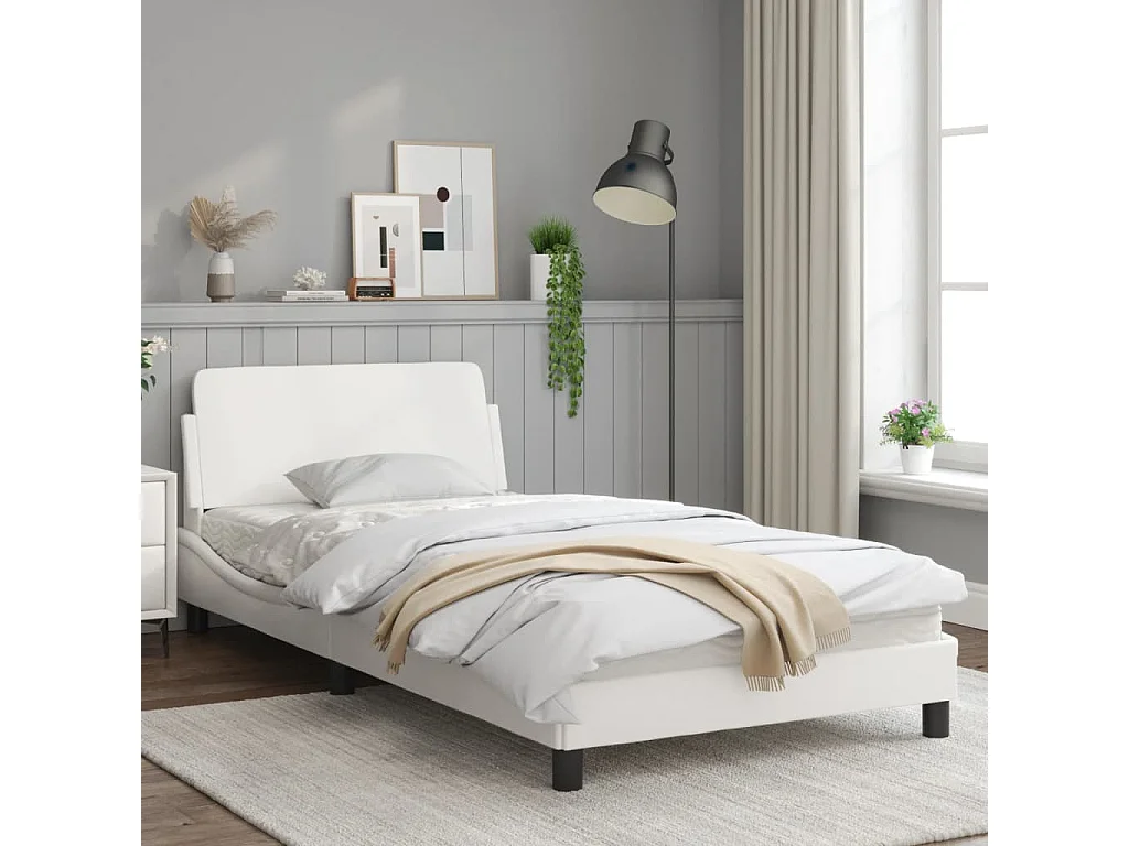 Cadre de lit avec tête de lit Blanc 100x200 Similicuir