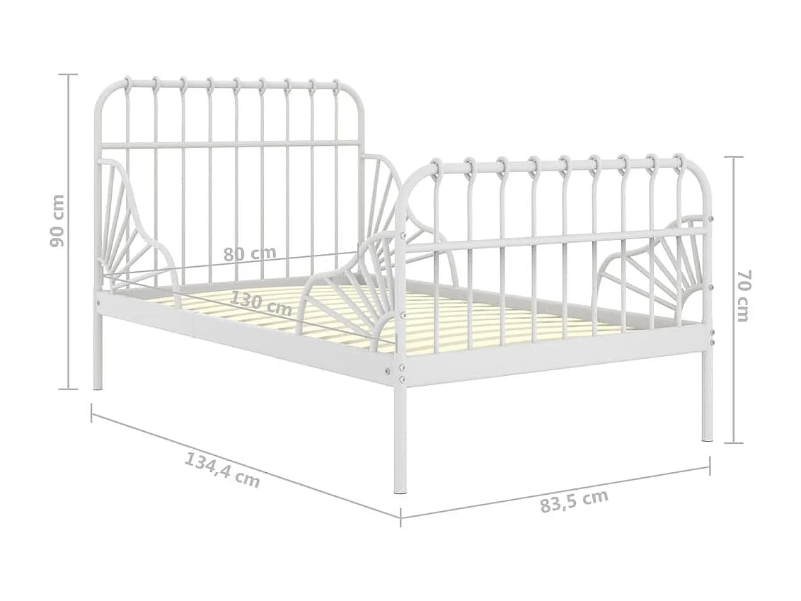 Bedframe verlengbaar metaal wit 80x130/200 cm