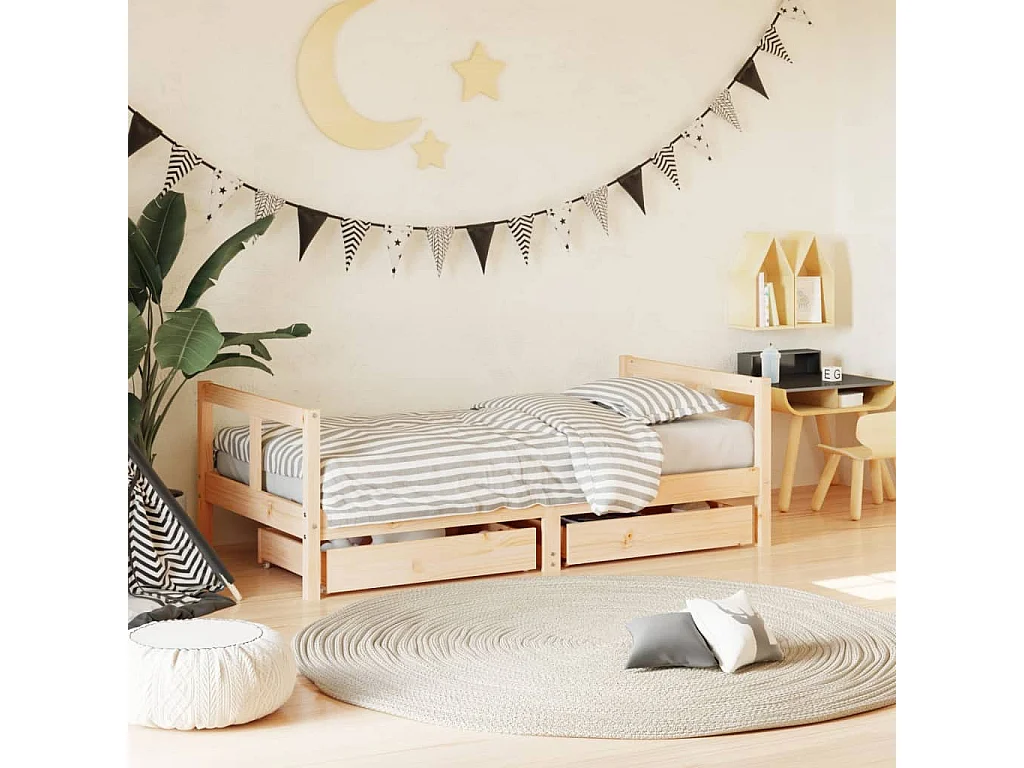 Cadre de lit pour enfant et tiroirs 80x160 bois de pin massif