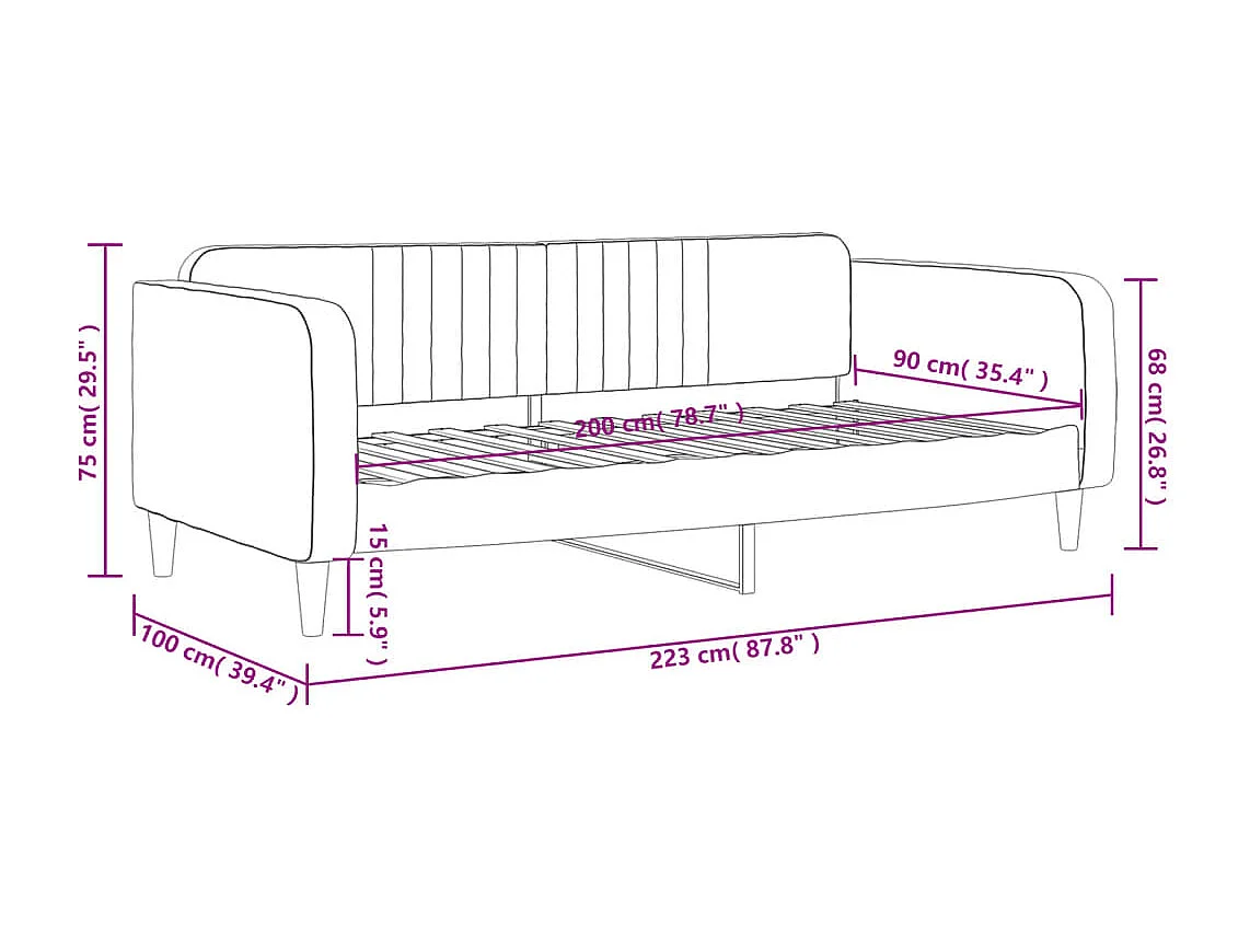 Lit de repos gris clair 90x200 velours