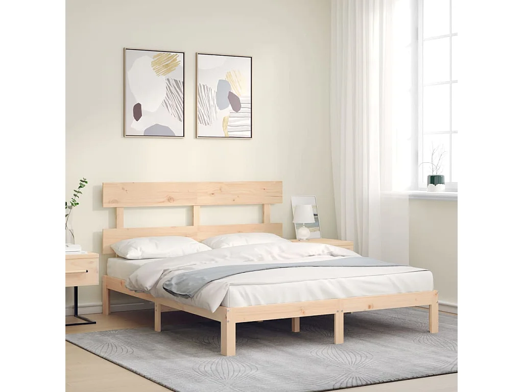 Bedframe met hoofdbord massief hout 160x200 cm