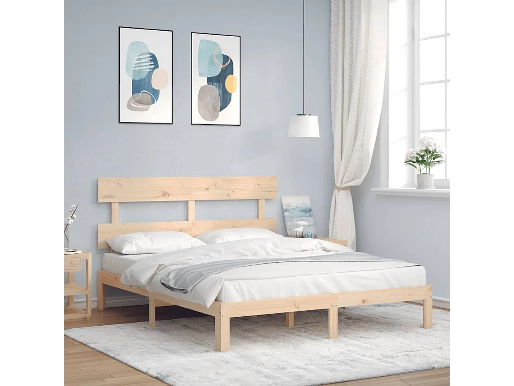 Bedframe met hoofdbord massief hout 160x200 cm