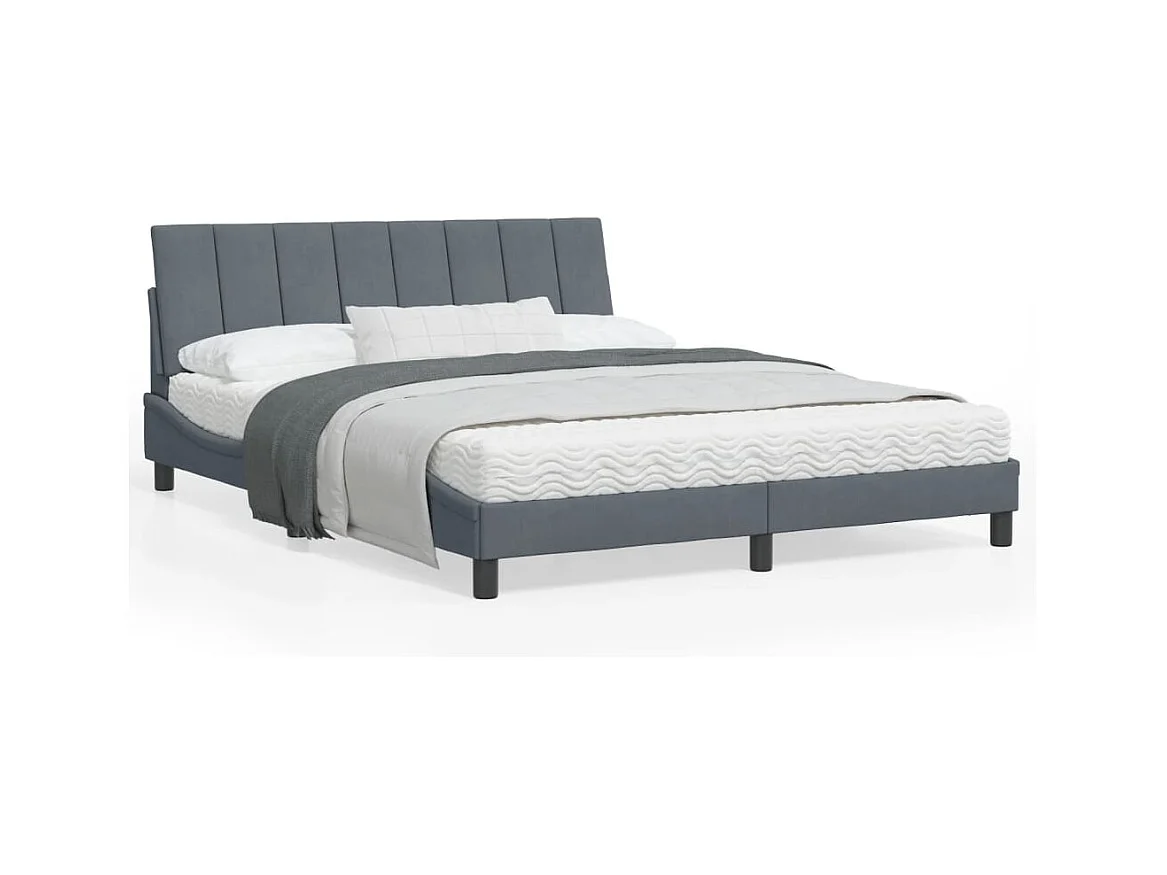Cadre de lit avec lumières LED gris foncé 160x200 velours