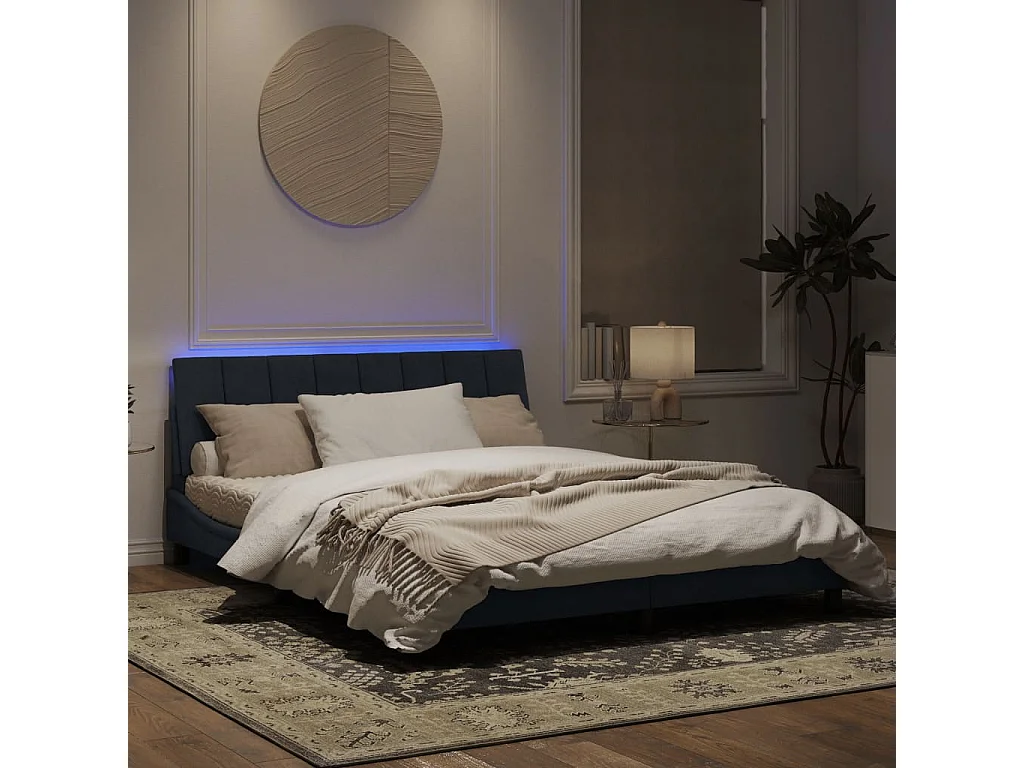 Cadre de lit avec lumières LED gris foncé 160x200 velours
