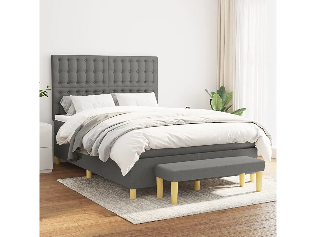 Lit à sommier tapissier avec matelas Gris foncé 140x200 Tissu