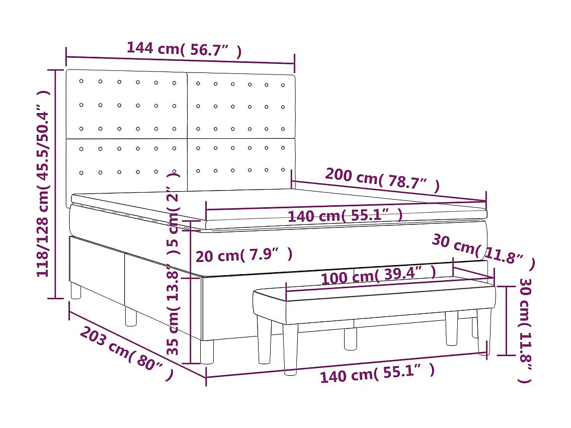 Lit à sommier tapissier avec matelas Gris foncé 140x200 Tissu