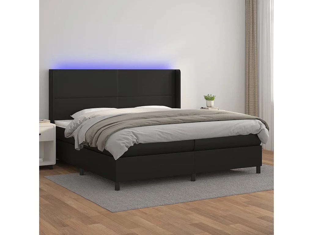 Sommier à lattes de lit matelas LED Noir 200x200 Similicuir