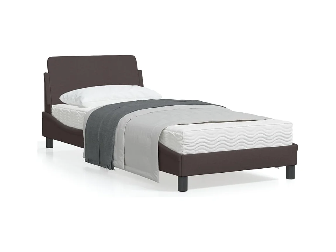 Cadre de lit avec tête de lit Marron foncé 90x200 Tissu