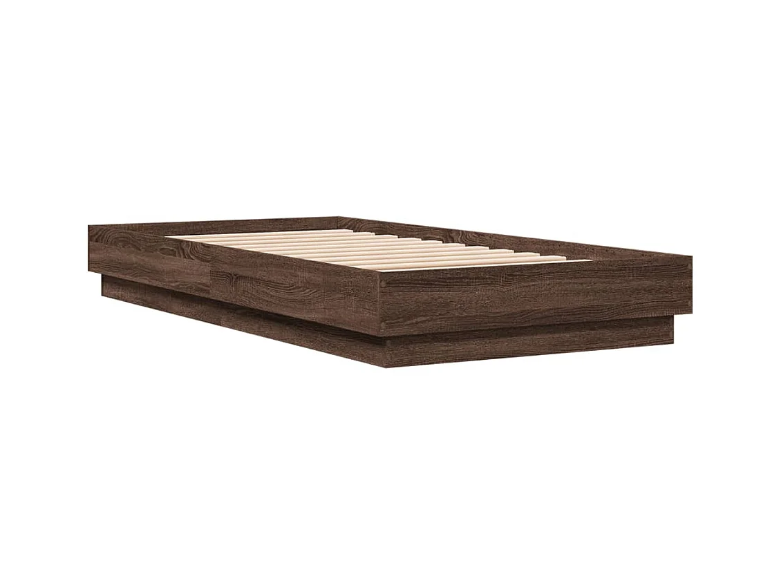 Cadre de lit avec lumières LED chêne marron 90x190