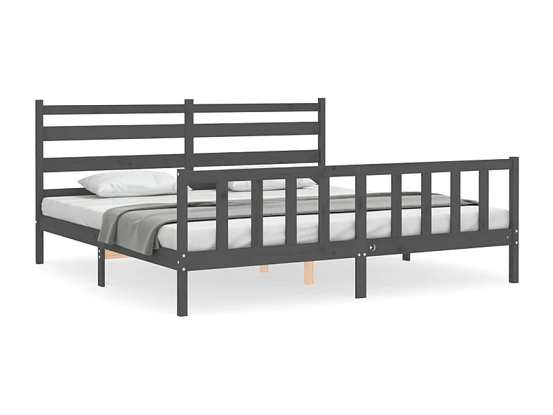 Cadre de lit avec tête de lit gris 200x200 bois massif