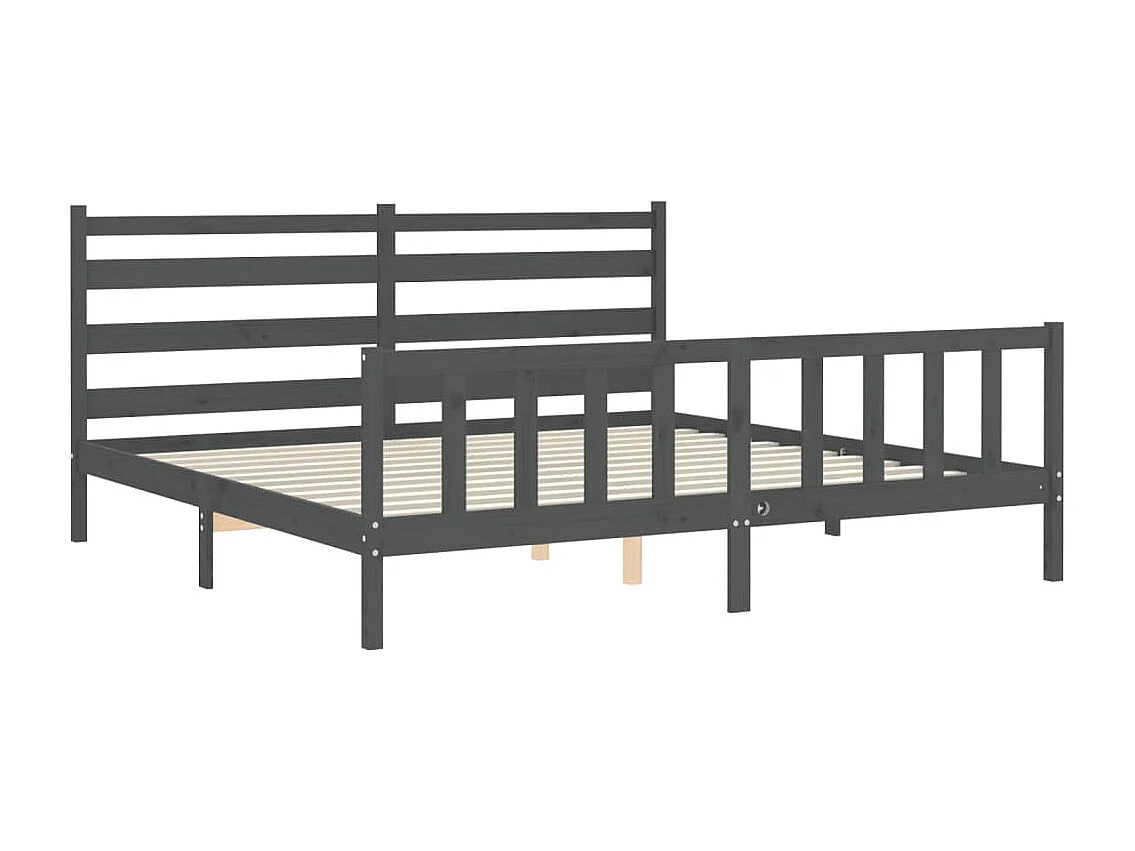 Cadre de lit avec tête de lit gris 200x200 bois massif