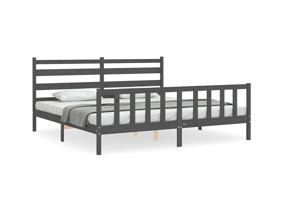 Cadre de lit avec tête de lit gris 200x200 bois massif