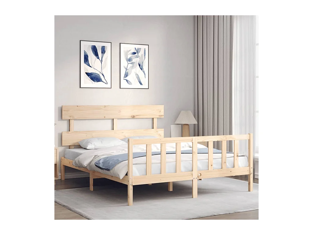Bedframe met hoofdbord massief hout 160x200 cm
