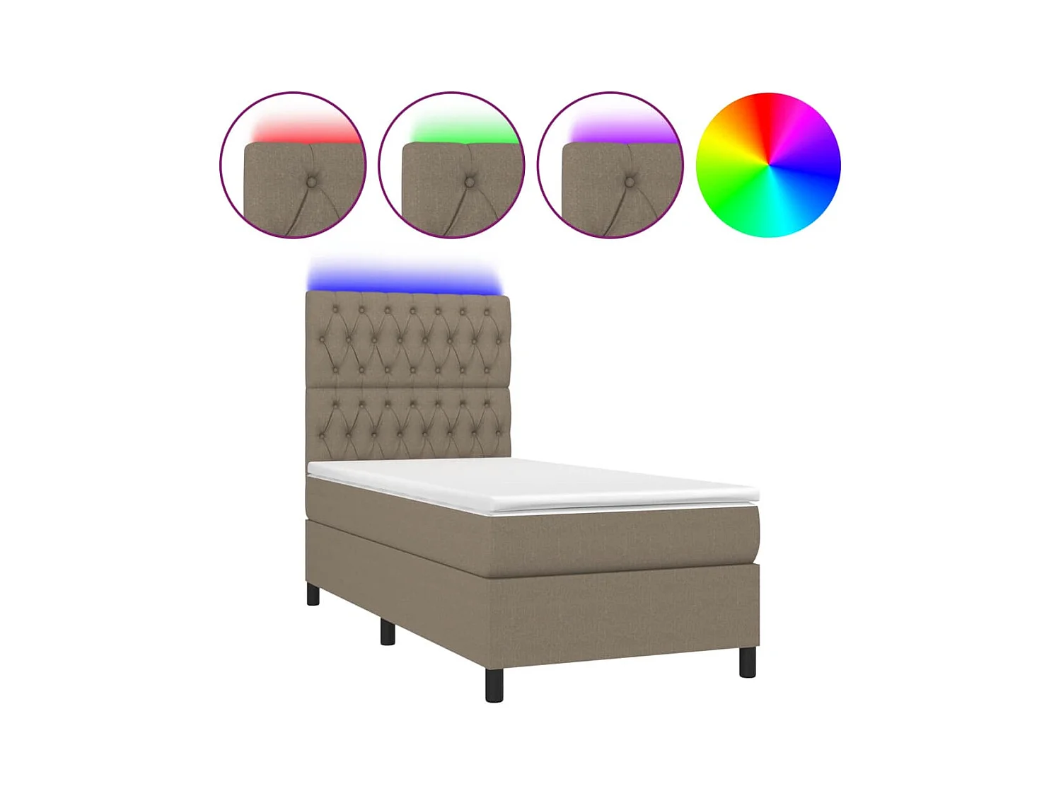 Sommier à lattes de lit et matelas et LED Taupe 90x190 Tissu