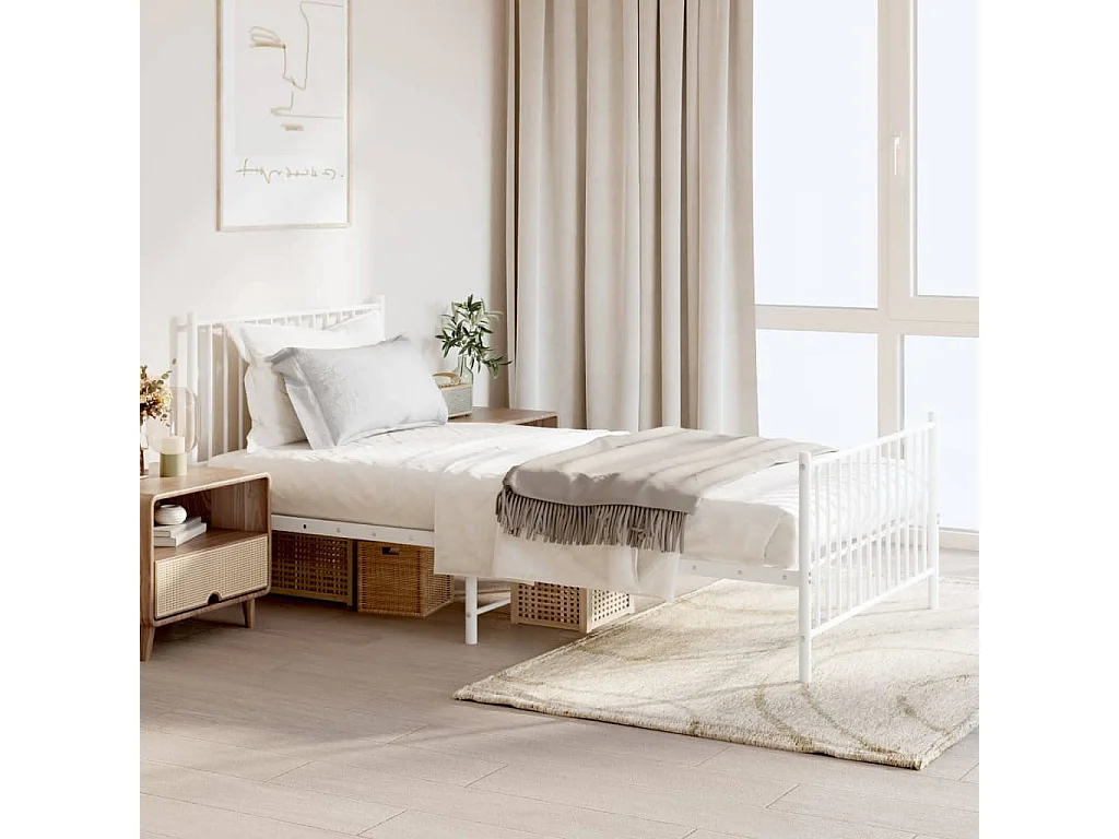 Cadre de lit métal avec tête de lit-pied de lit blanc 100x200