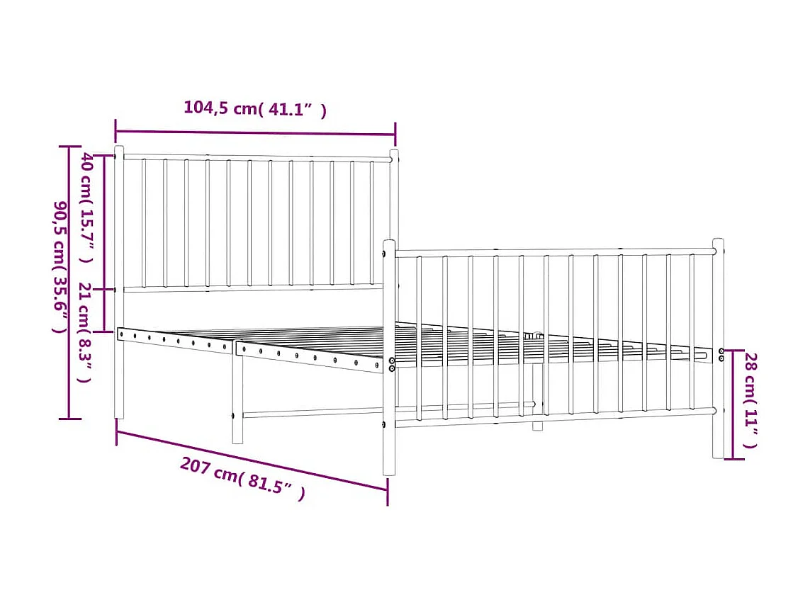 Cadre de lit métal avec tête de lit-pied de lit blanc 100x200