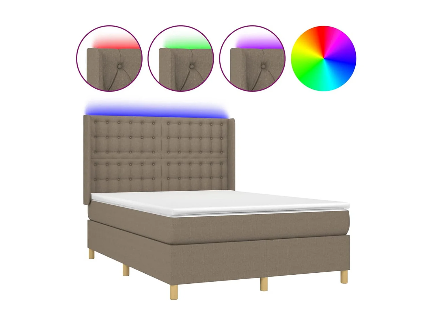 Sommier à lattes de lit matelas et LED Taupe 140x190 Tissu