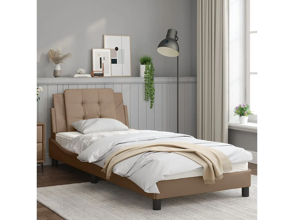 Cadre de lit avec tête de lit Cappuccino 90x200 Similicuir