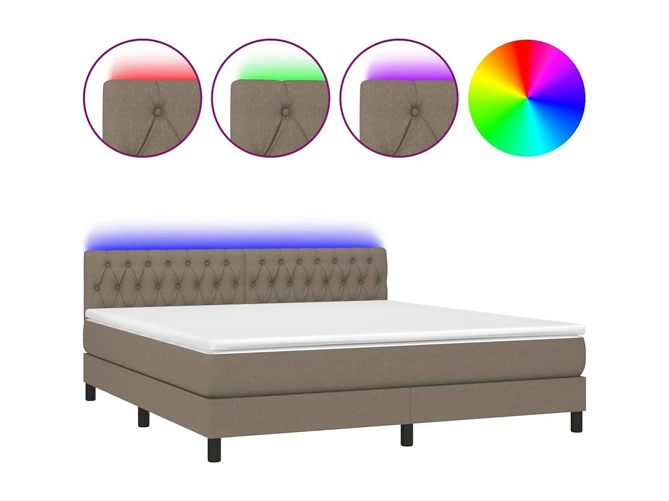 Sommier à lattes de lit avec matelas LED Taupe 160x200 Tissu