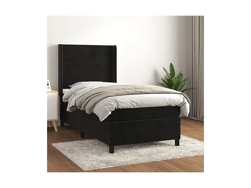 Sommier à lattes de lit avec matelas Noir 90x200 Velours