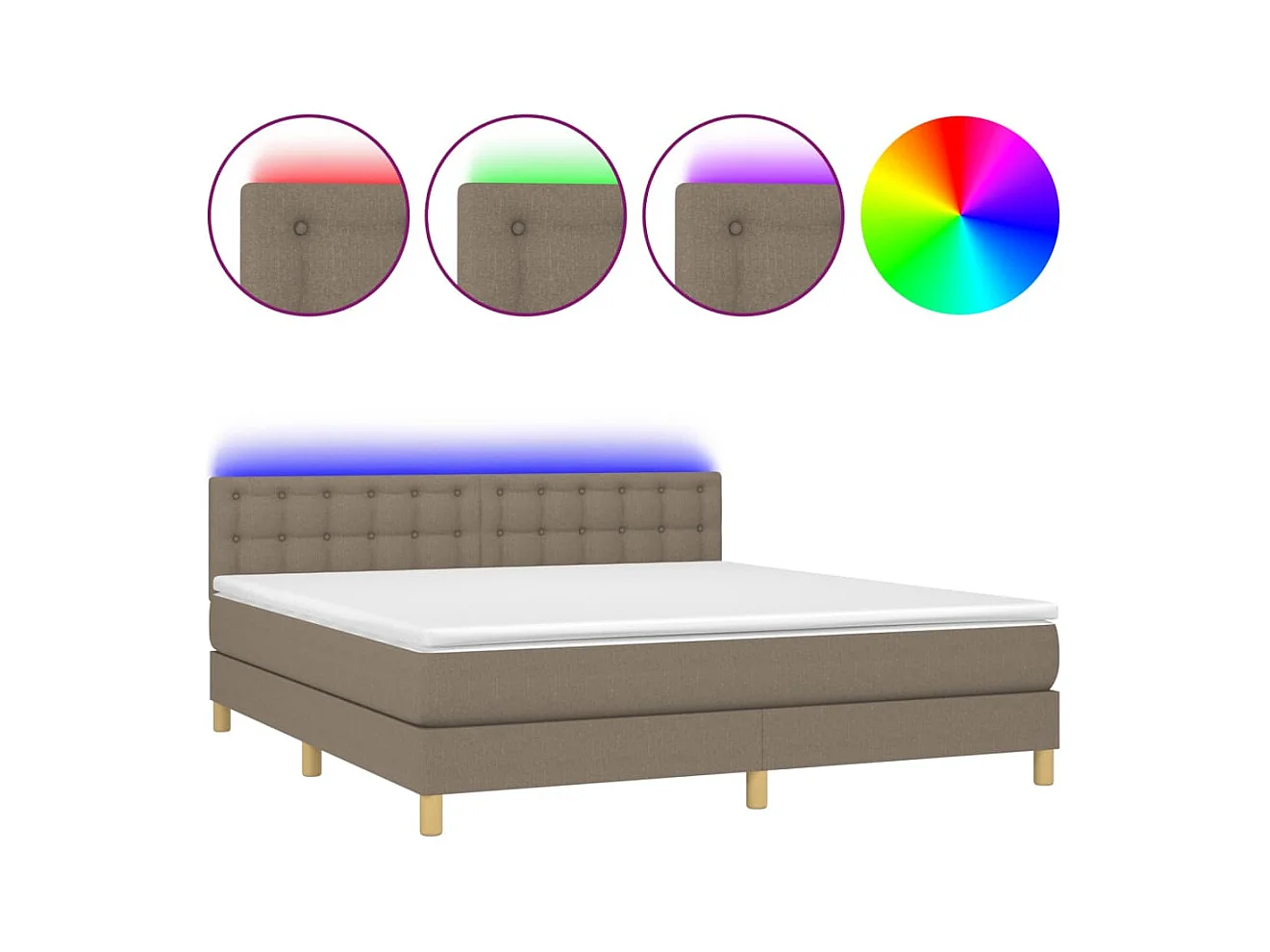 Sommier à lattes de lit avec matelas LED Taupe 180x200 Tissu