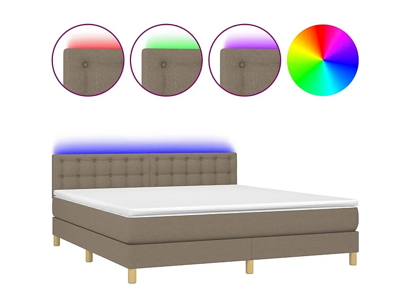Sommier à lattes de lit avec matelas LED Taupe 180x200 Tissu