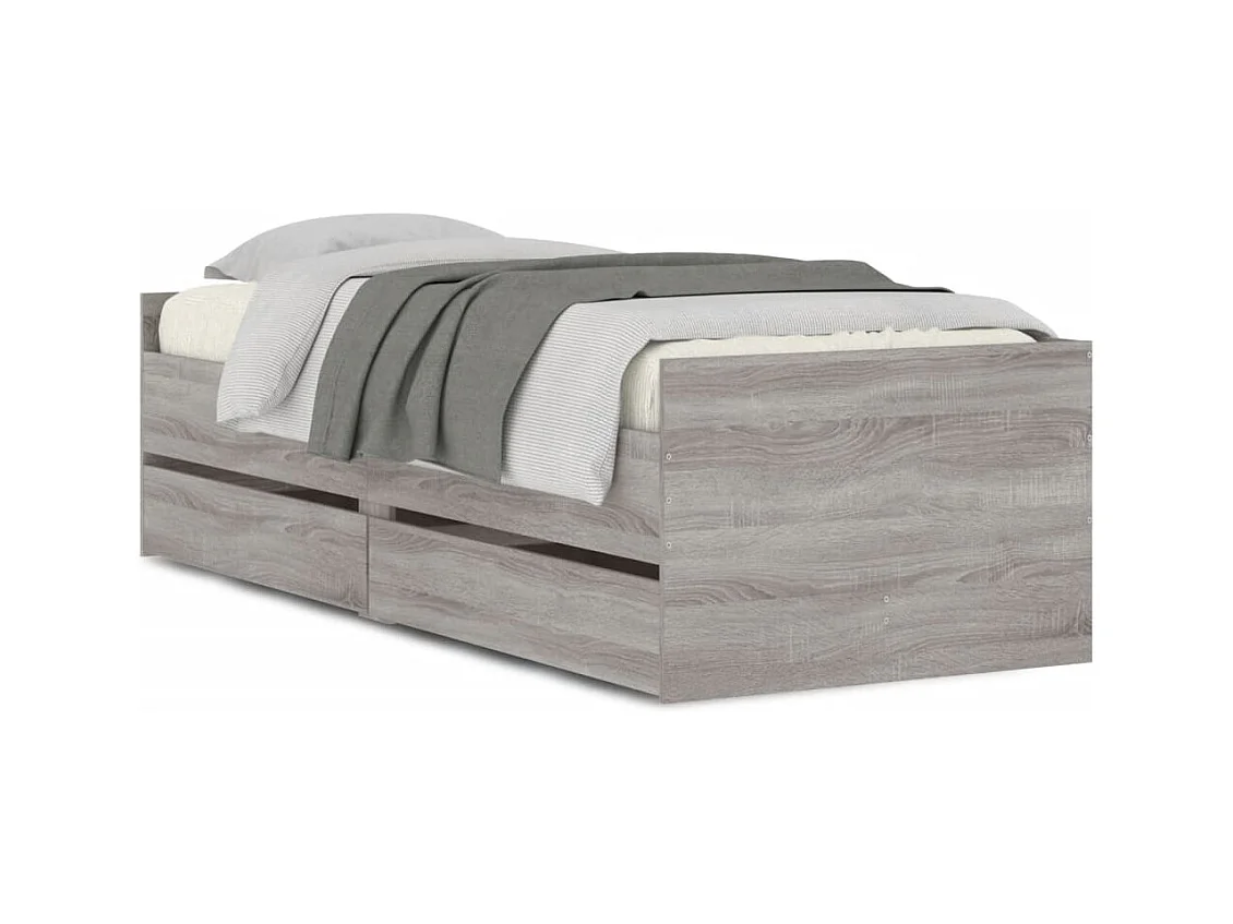 Cadre de lit avec tiroirs sonoma gris 90x200