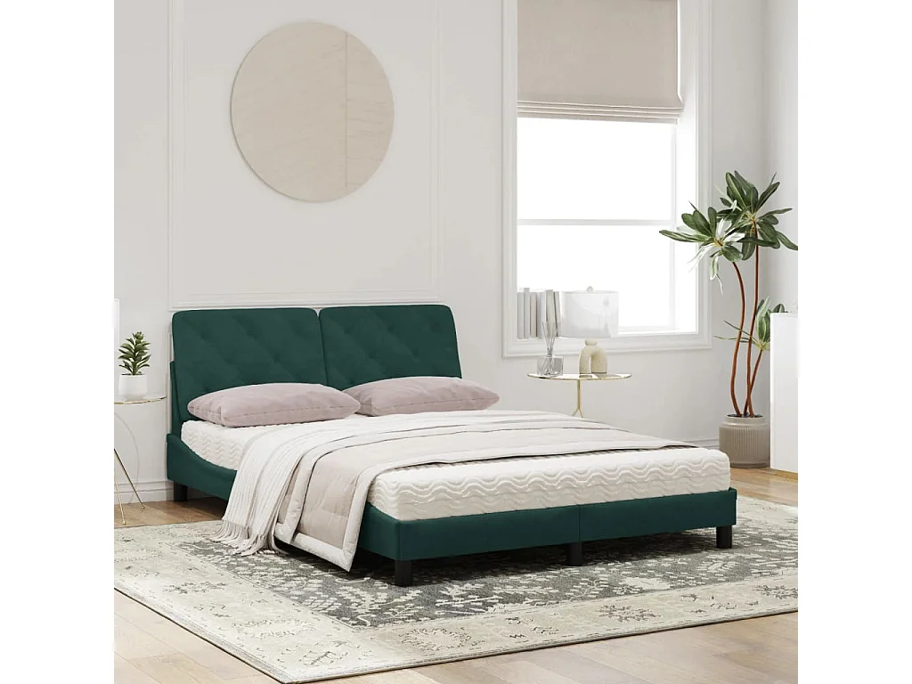 Lit avec matelas vert foncé 160x200 velours
