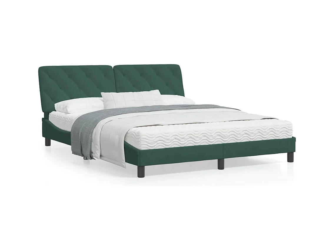 Lit avec matelas vert foncé 160x200 velours