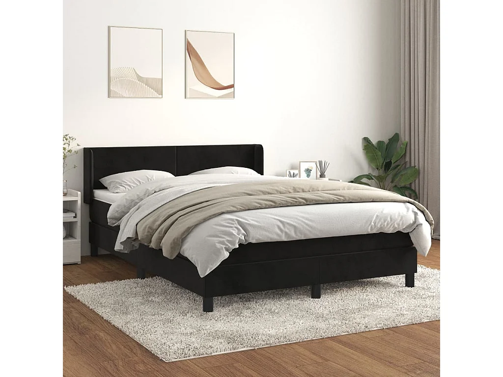 Sommier à lattes de lit avec matelas Noir 140x190 Velours
