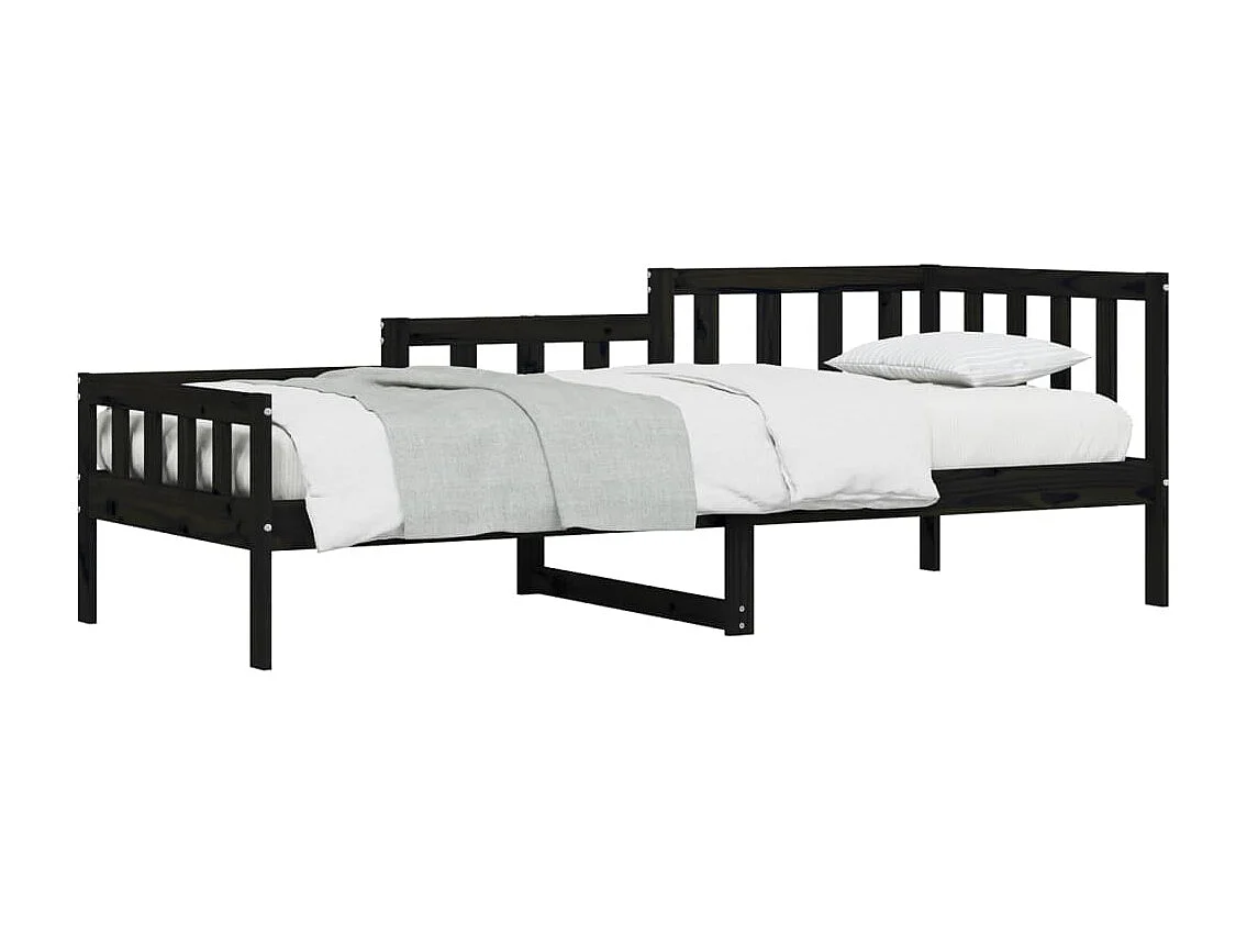 Lit de jour Noir 90x190 Bois de pin massif