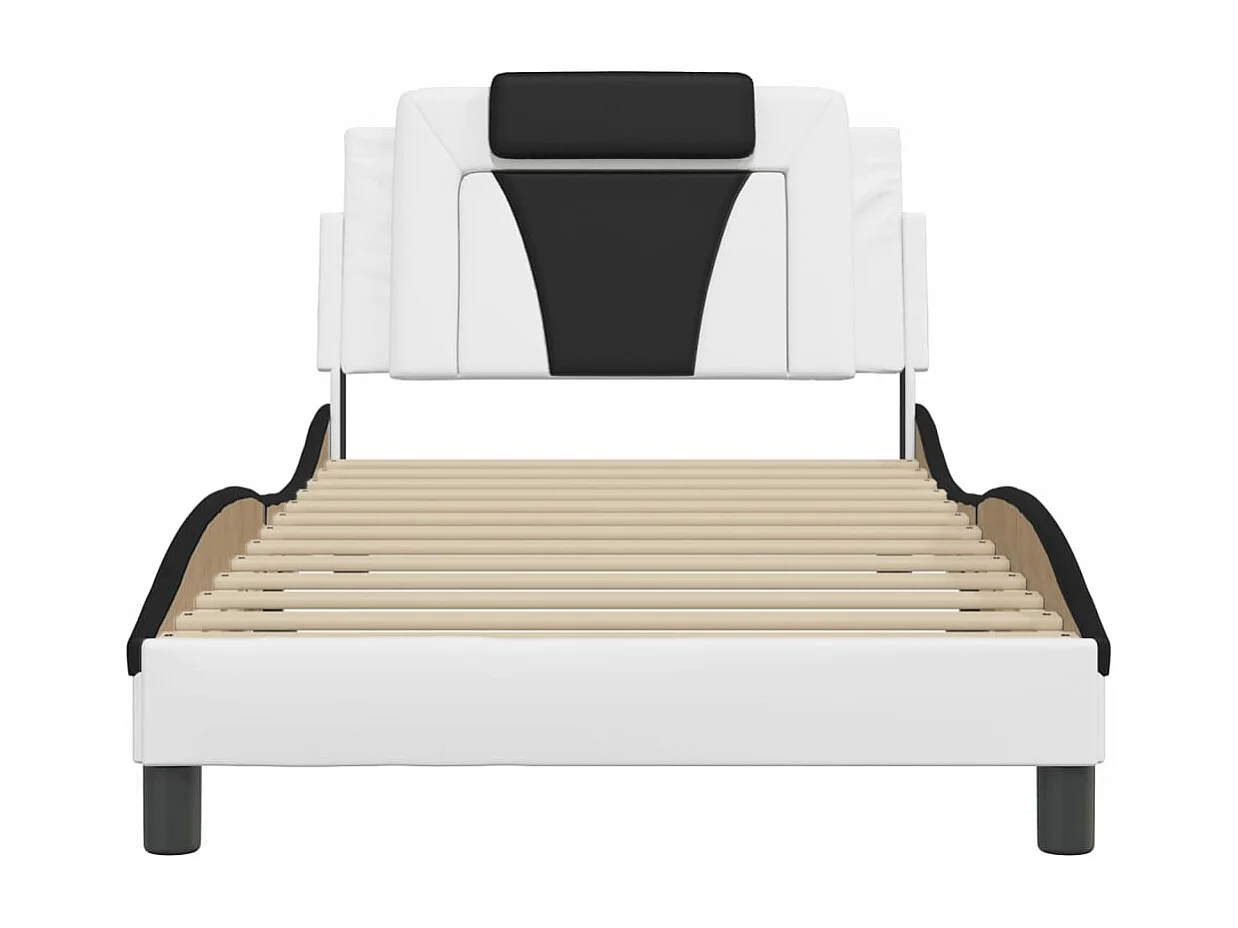 Cadre de lit et tête de lit blanc et noir 100x200 similicuir