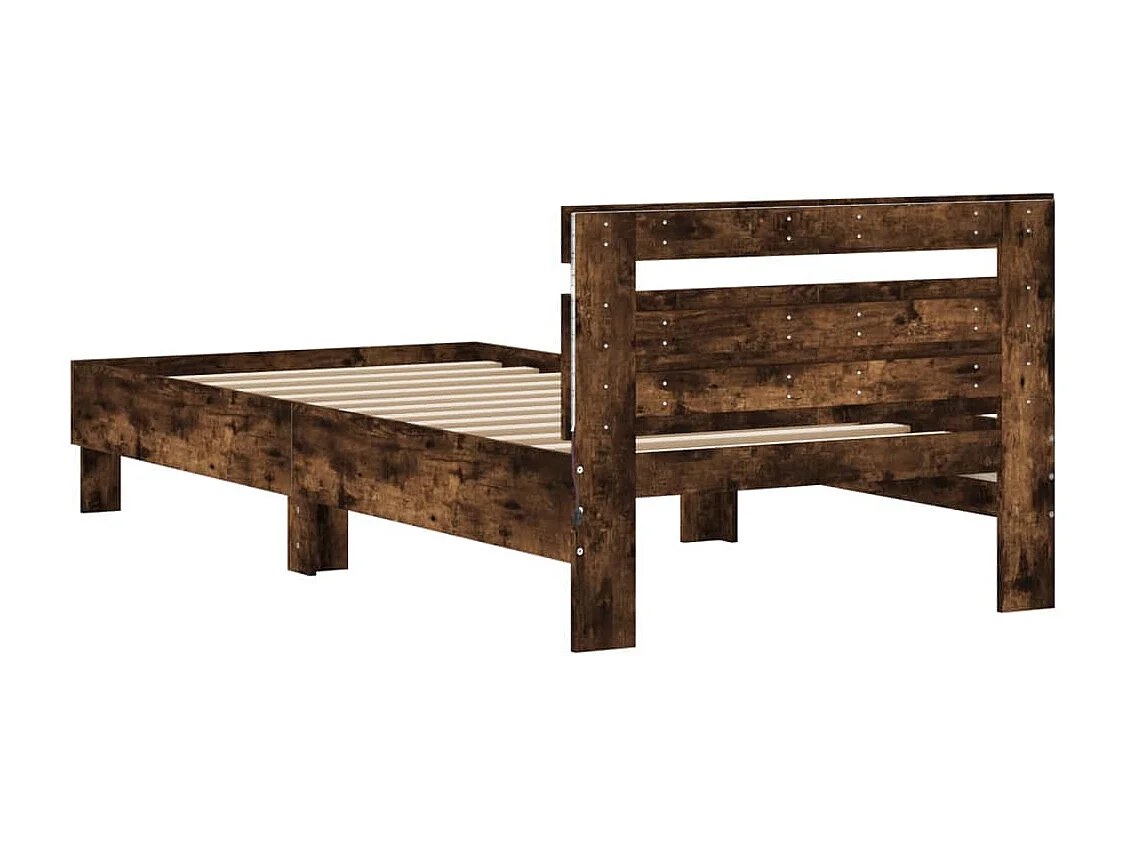 Cadre de lit tête de lit et lumières LED chêne fumé 100x200