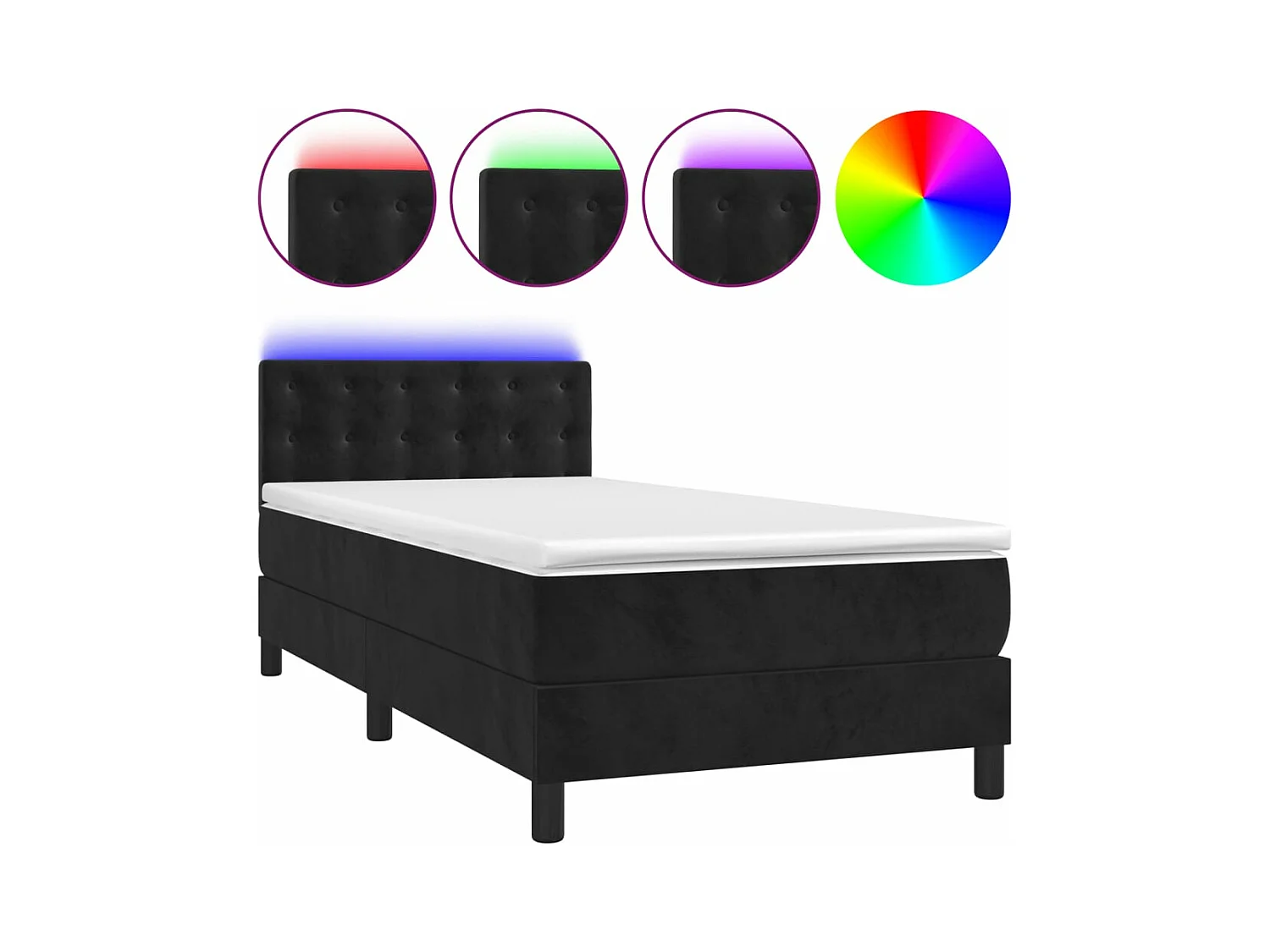 Sommier à lattes de lit avec matelas et LED Noir 90x190