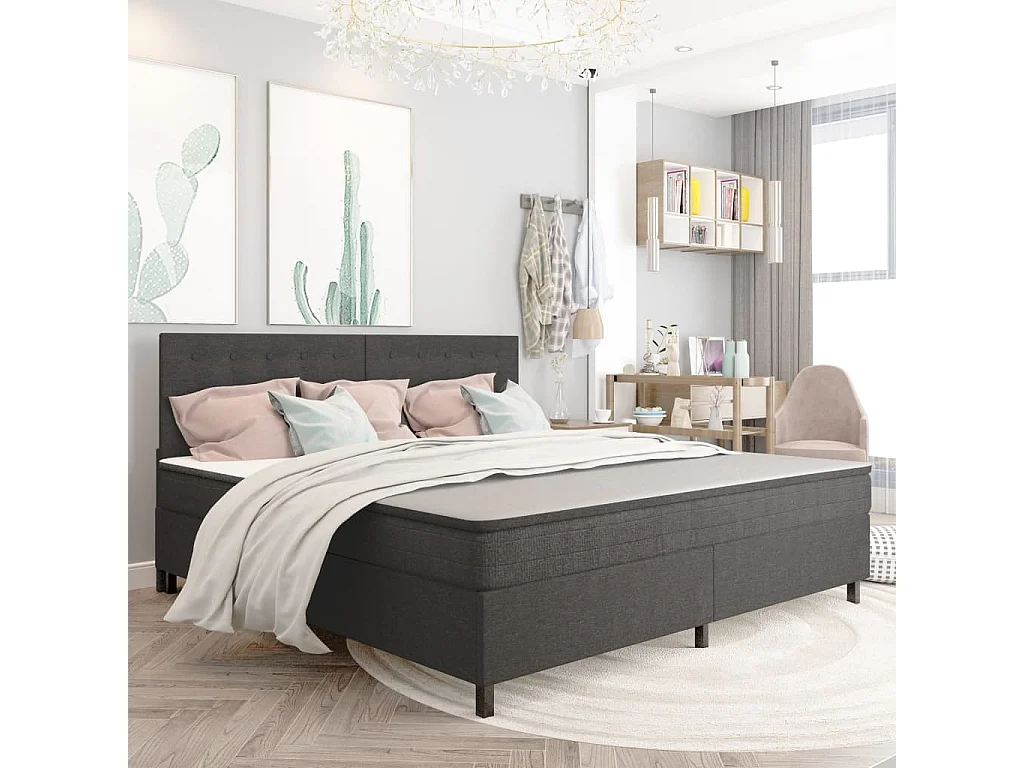 Sommier tapissier Gris foncé Tissu 200x200 2