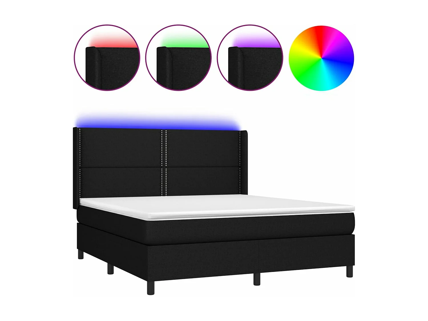 Sommier à lattes de lit matelas LED Noir 180x200 Tissu