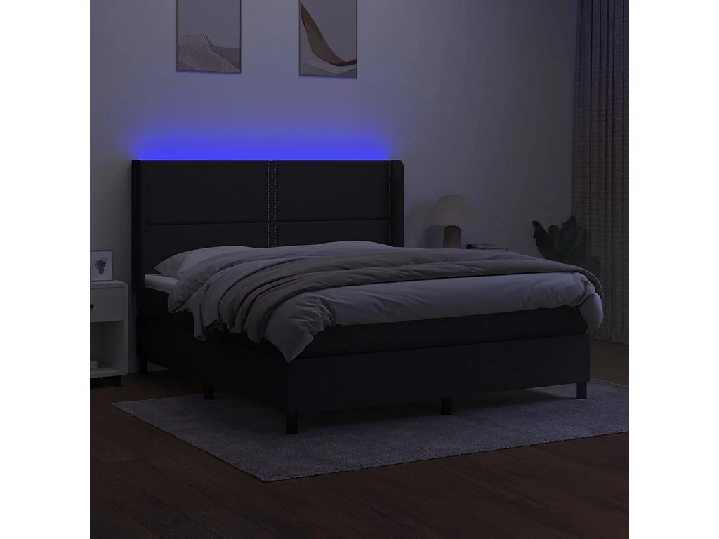 Sommier à lattes de lit matelas LED Noir 180x200 Tissu