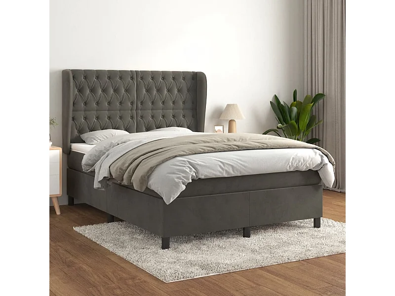 Sommier à lattes de lit et matelas Gris foncé 140x190 Velours