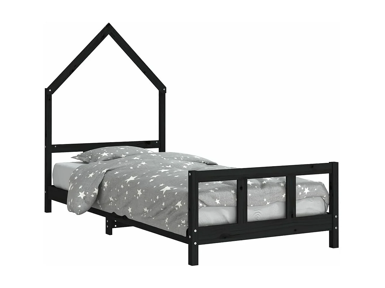 Cadre de lit pour enfants noir 90x200 bois de pin massif