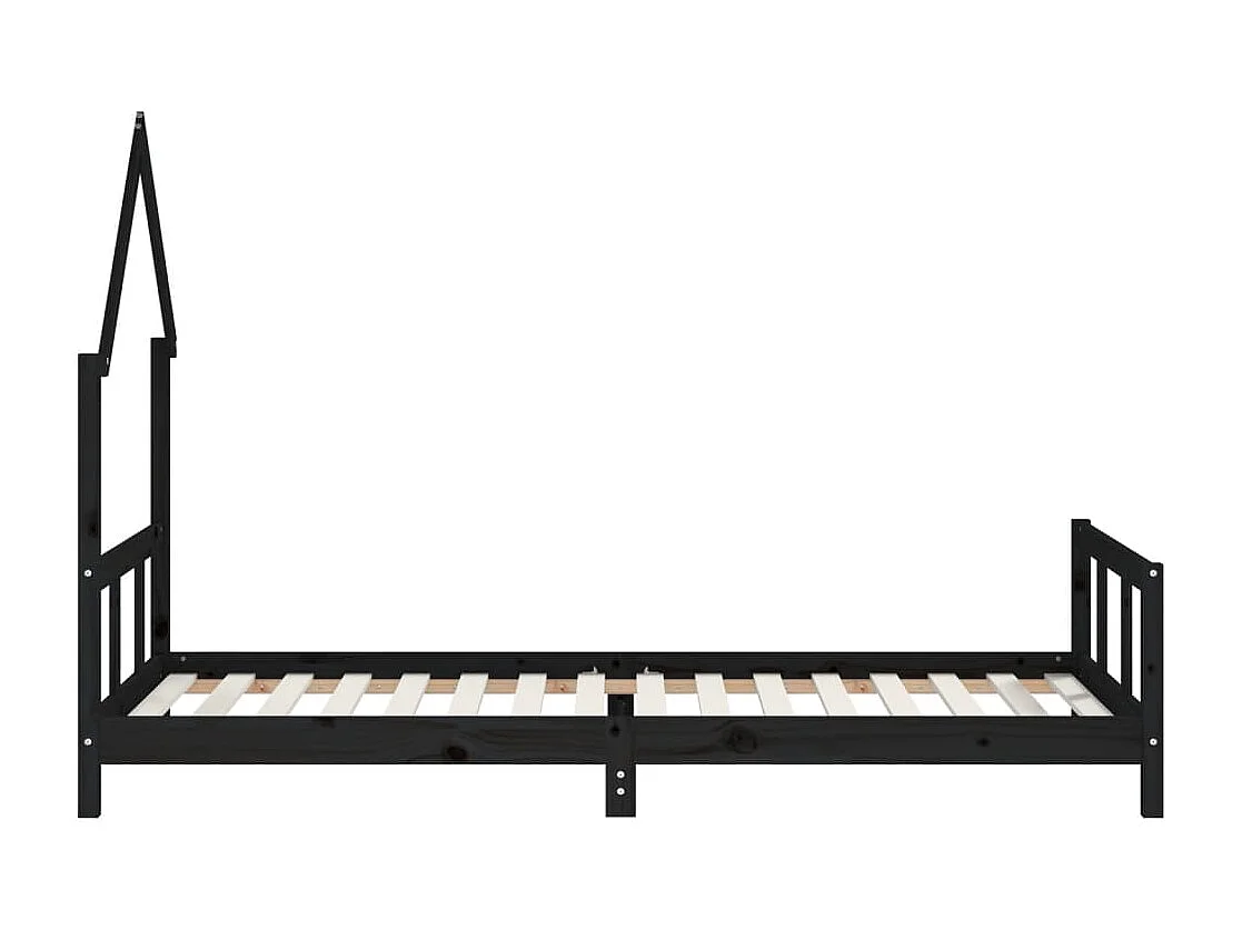 Cadre de lit pour enfants noir 90x200 bois de pin massif