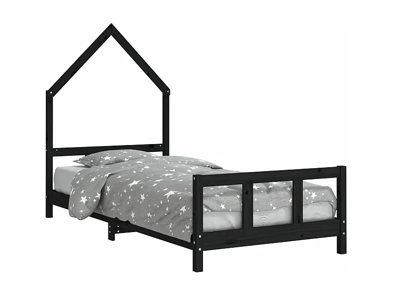 Cadre de lit pour enfants noir 90x200 bois de pin massif
