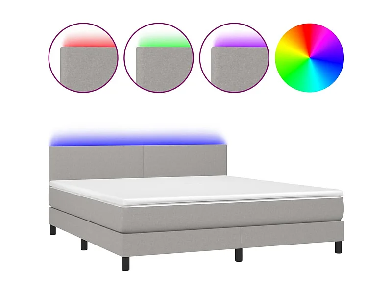 Lit à sommier tapissier et matelas et LED Gris clair 180x200 Tissu 2