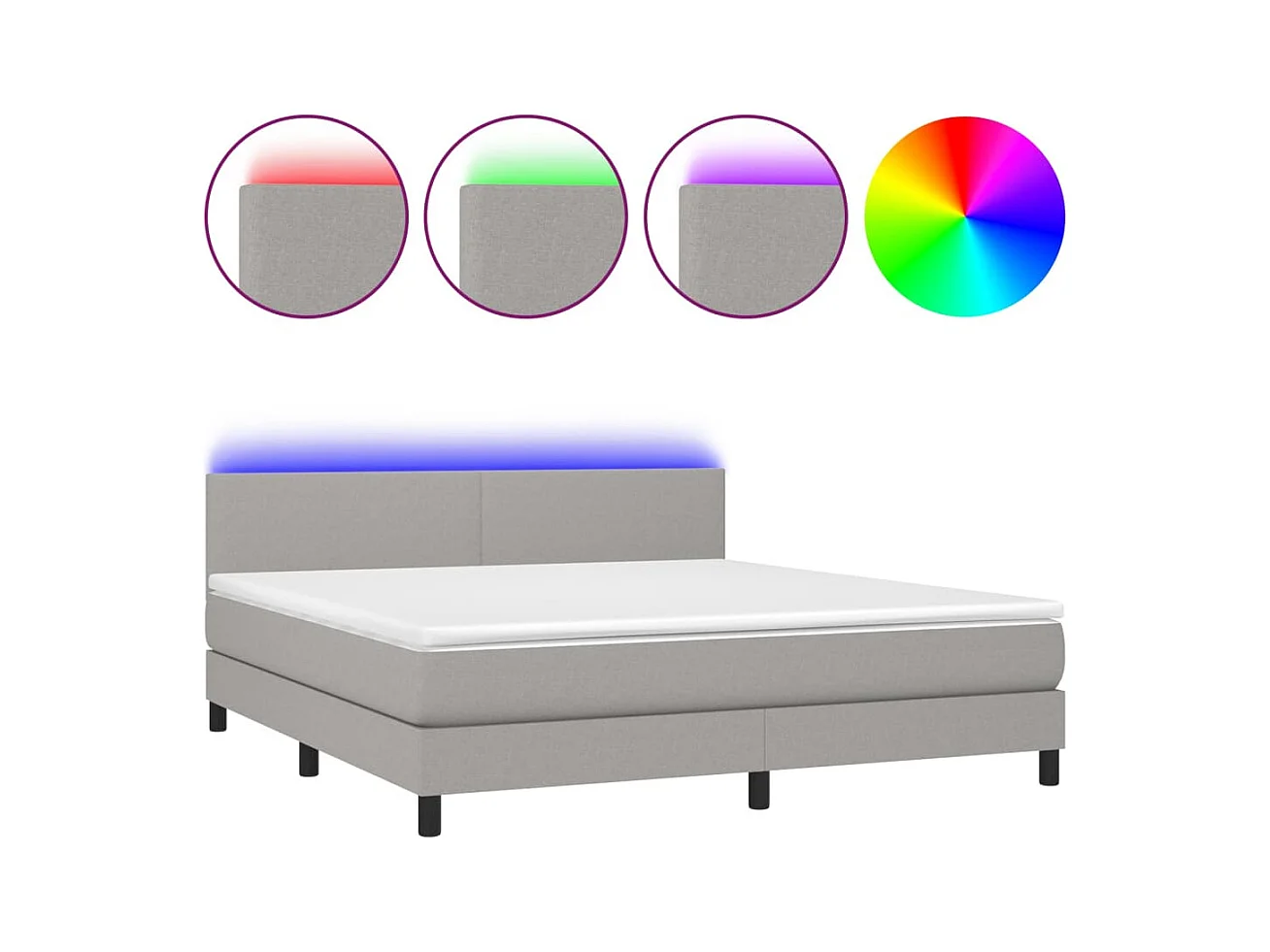Lit à sommier tapissier et matelas et LED Gris clair 180x200 Tissu 2