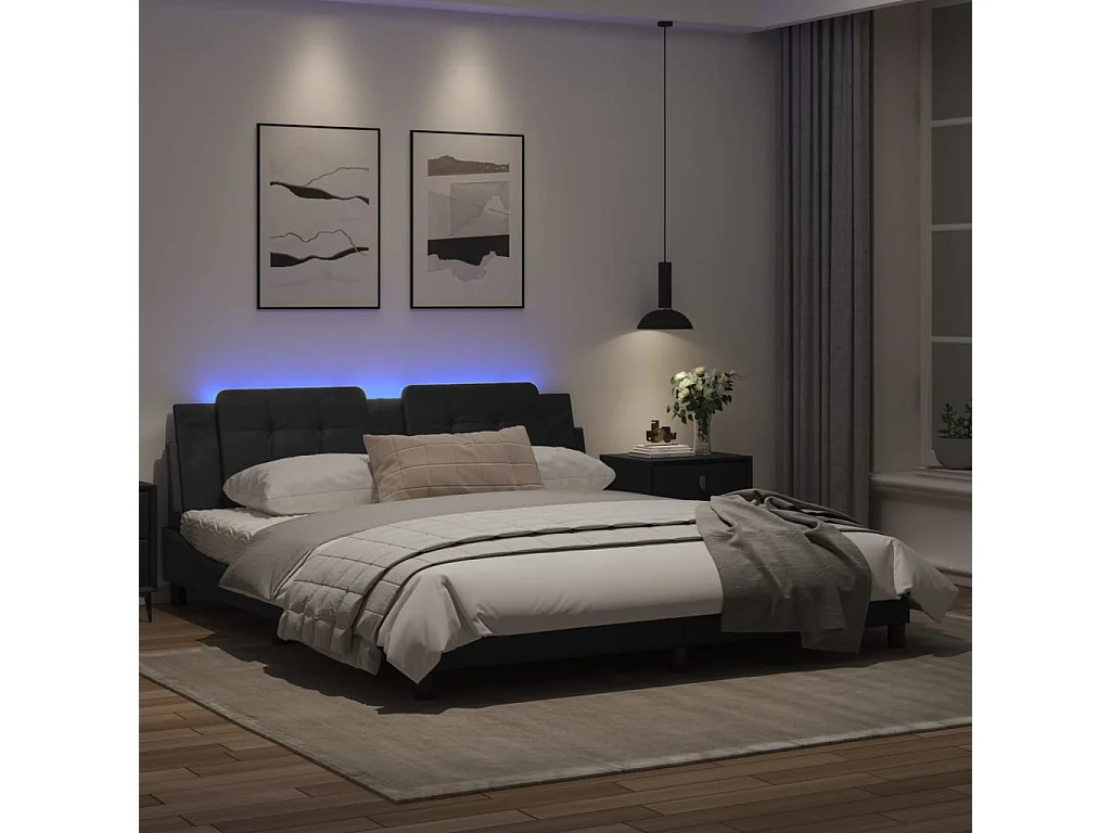 Cadre de lit avec lumières LED noir 180x200 similicuir