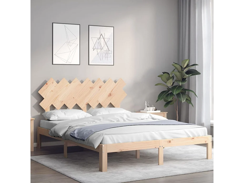 Bedframe met hoofdbord massief hout 140x190 cm