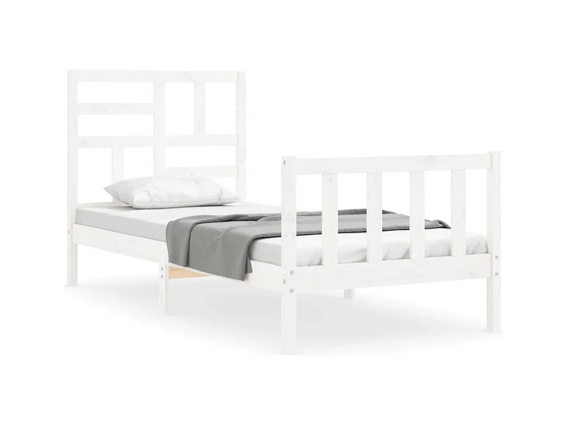 Cadre de lit avec tête de lit blanc simple bois massif