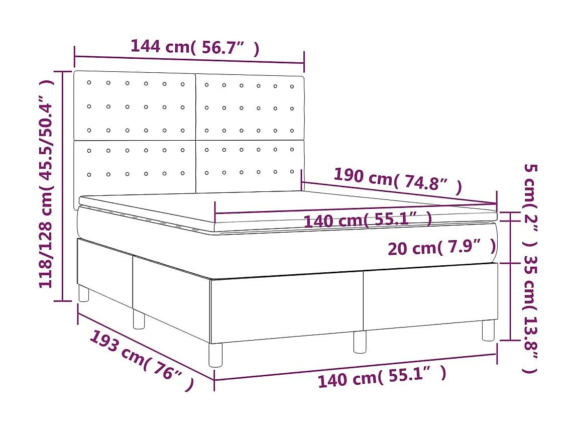 Sommier à lattes de lit avec matelas Cappuccino 140x190