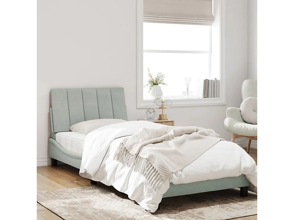 Cadre de lit avec lumières LED gris clair 90x190 velours