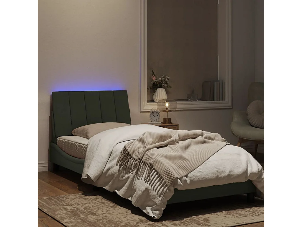 Cadre de lit avec lumières LED gris clair 90x190 velours
