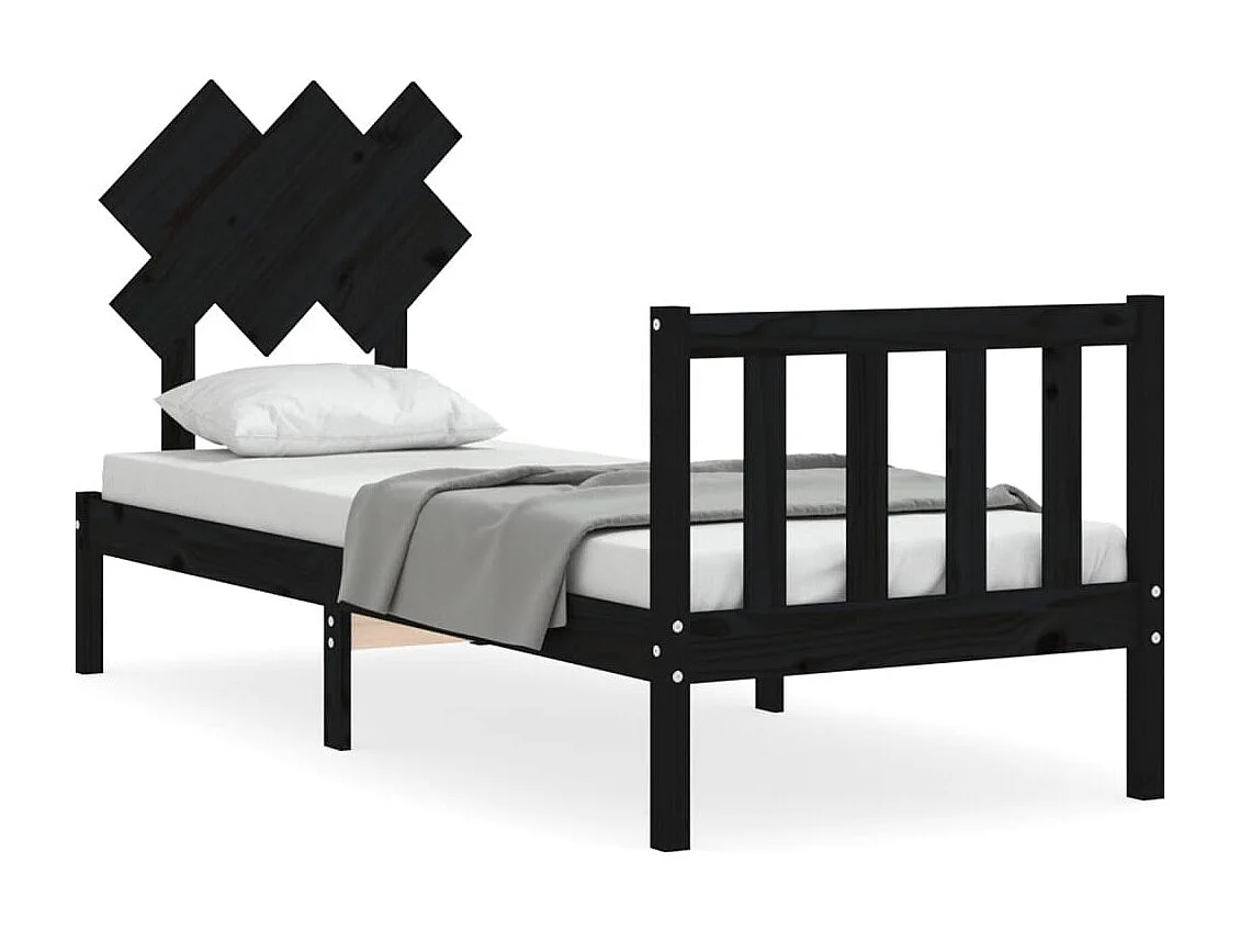 Cadre de lit avec tête de lit noir petit simple bois massif
